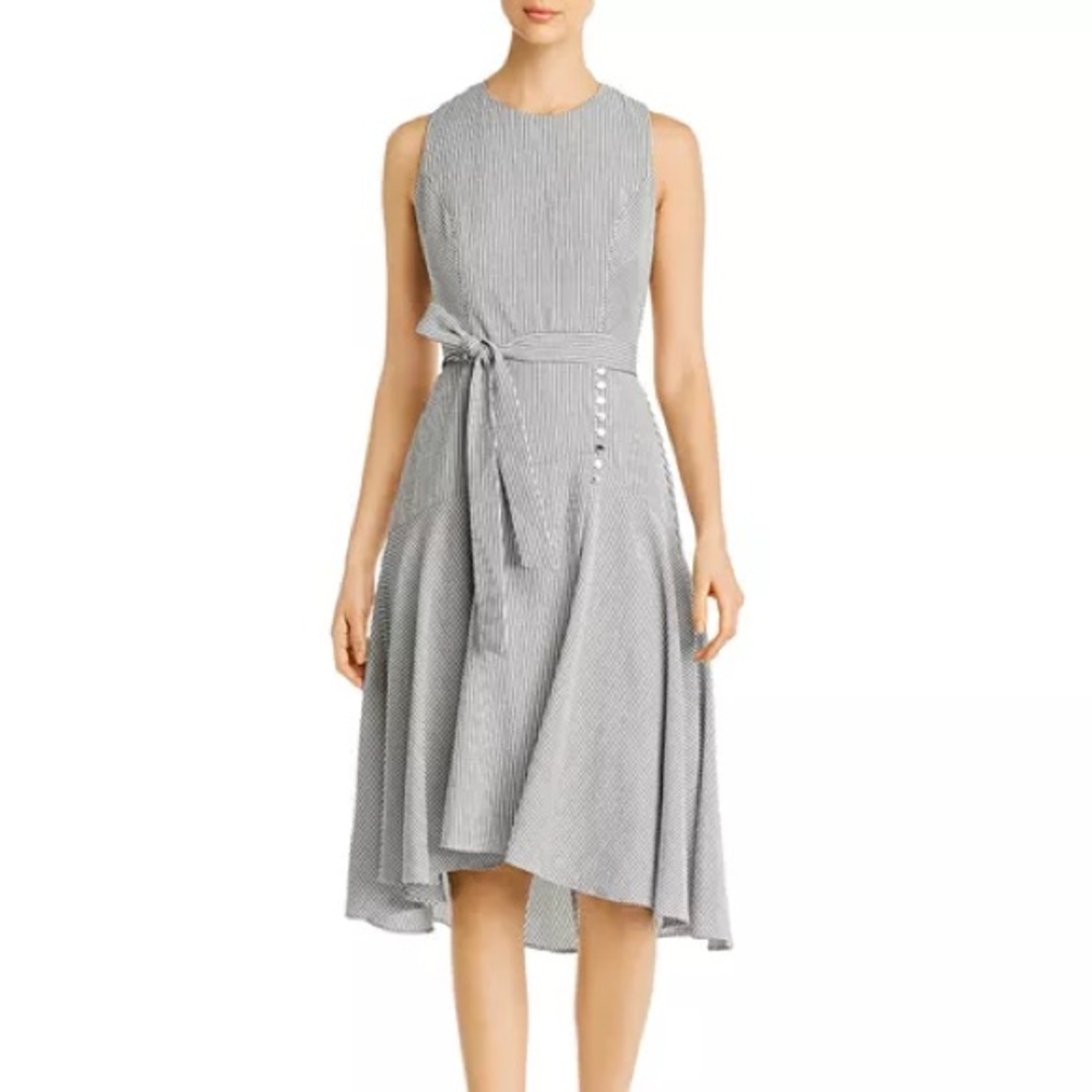 Calvin Klein Striped Black and White Midi Dress With Flirty Skirt